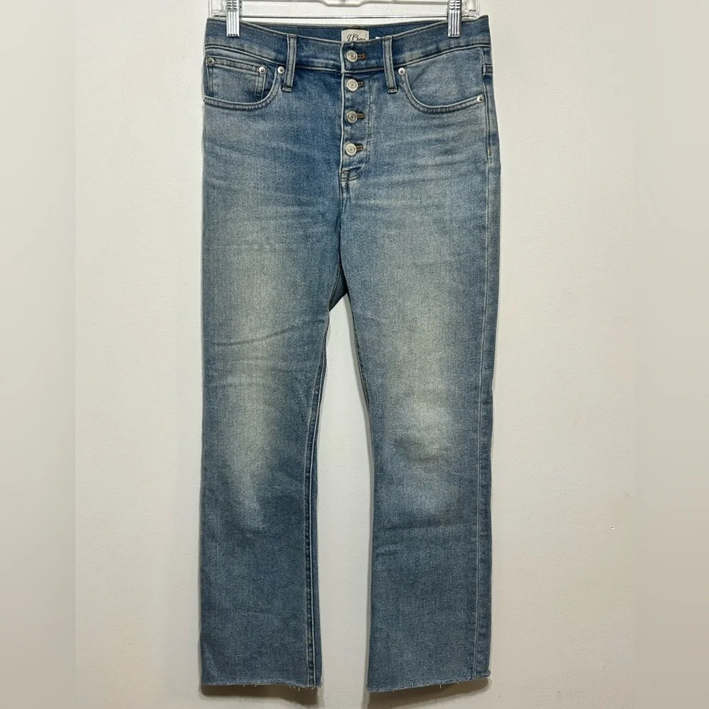 J Crew 10” High Rise Billie Demi Boot Crop Button Fly Raw Hem Jeans